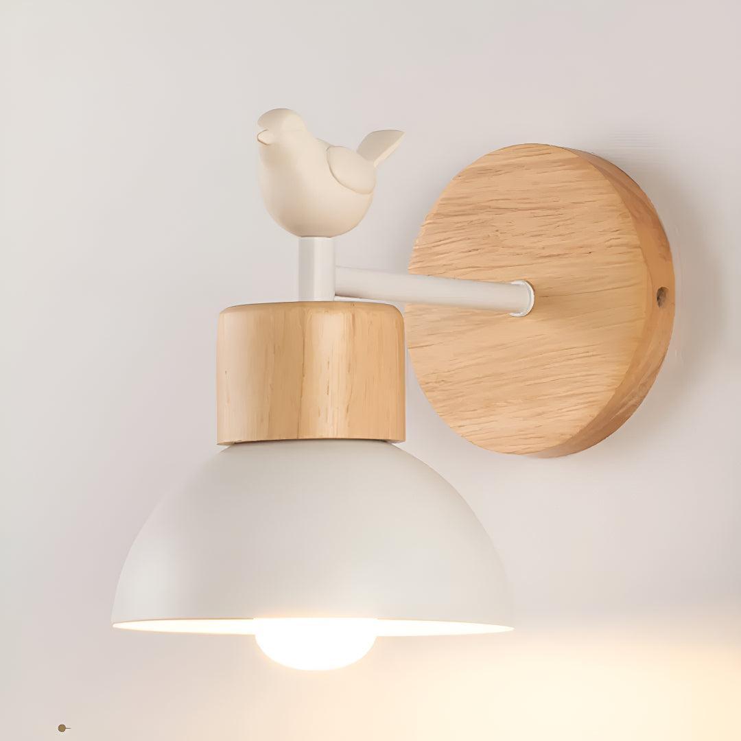 Decorative Bird Wall Lamp With Wooden Base Design