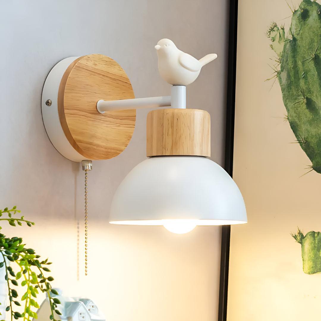 Decorative Bird Wall Lamp With Wooden Base Design