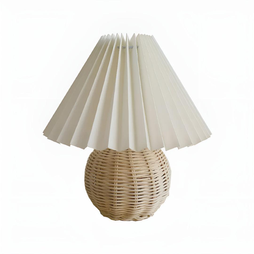 Decorative Rattan Bedside Table Lamp With Pleated Shade