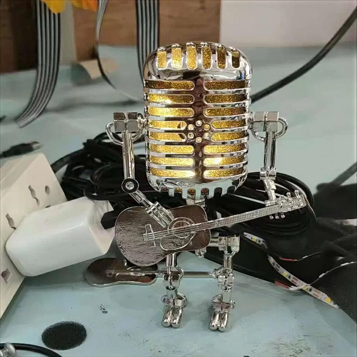 Dimmable Table Lamp With Retro Microphone And Guitar Design