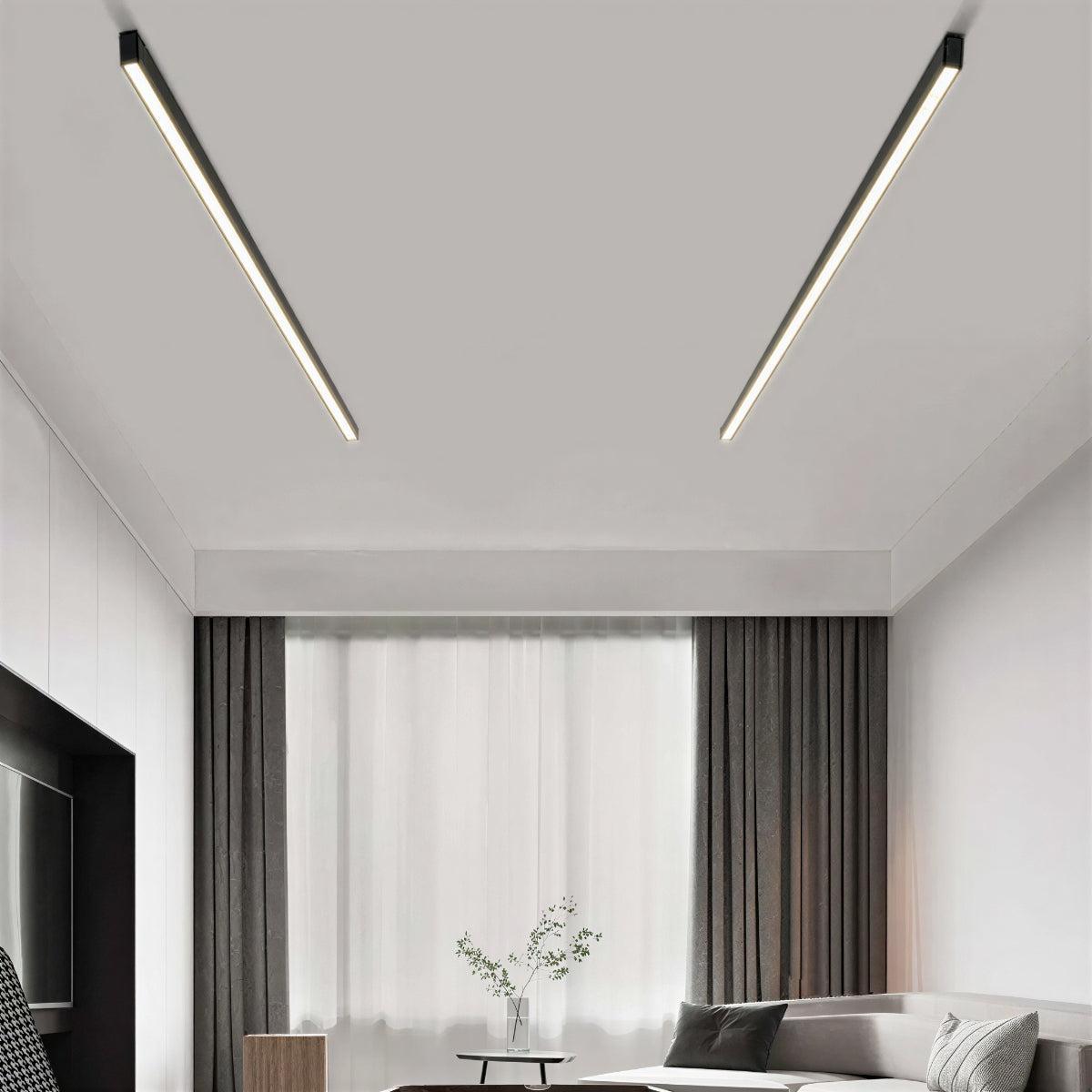 Elongated Linear Flush Ceiling Light With Bar Design