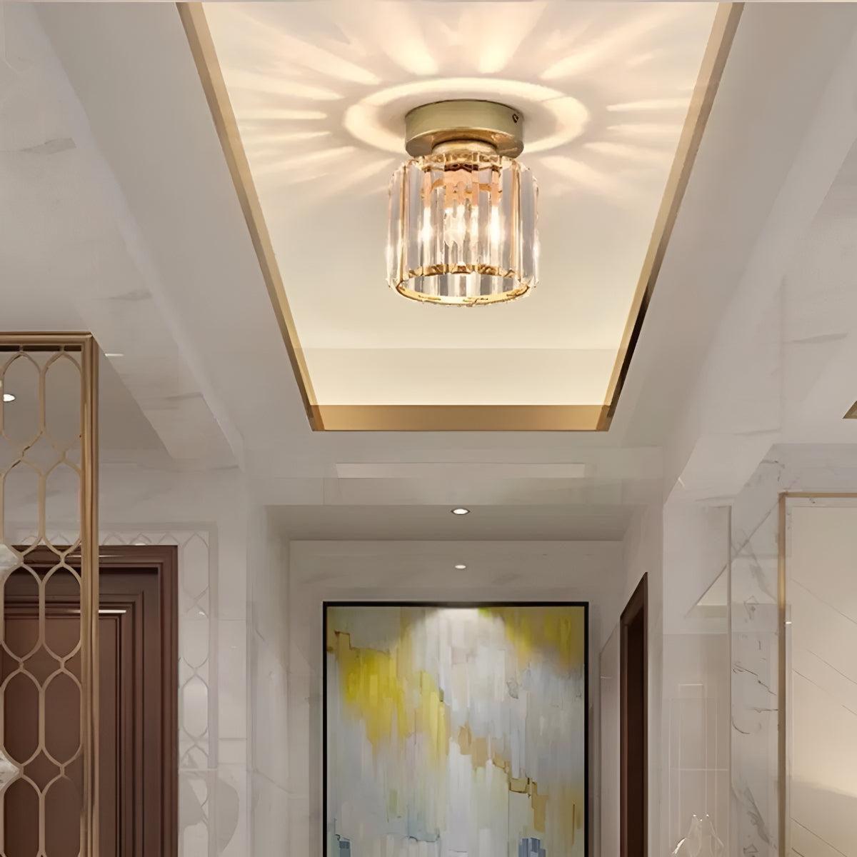Flush Ceiling Light With Modern Striped Glass Shade