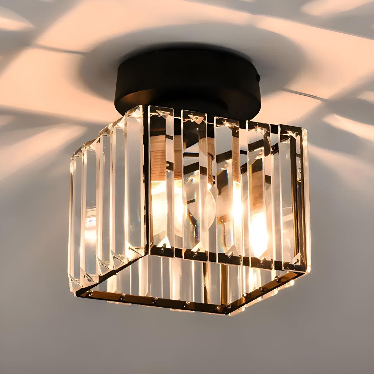 Flush Ceiling Light With Modern Striped Glass Shade