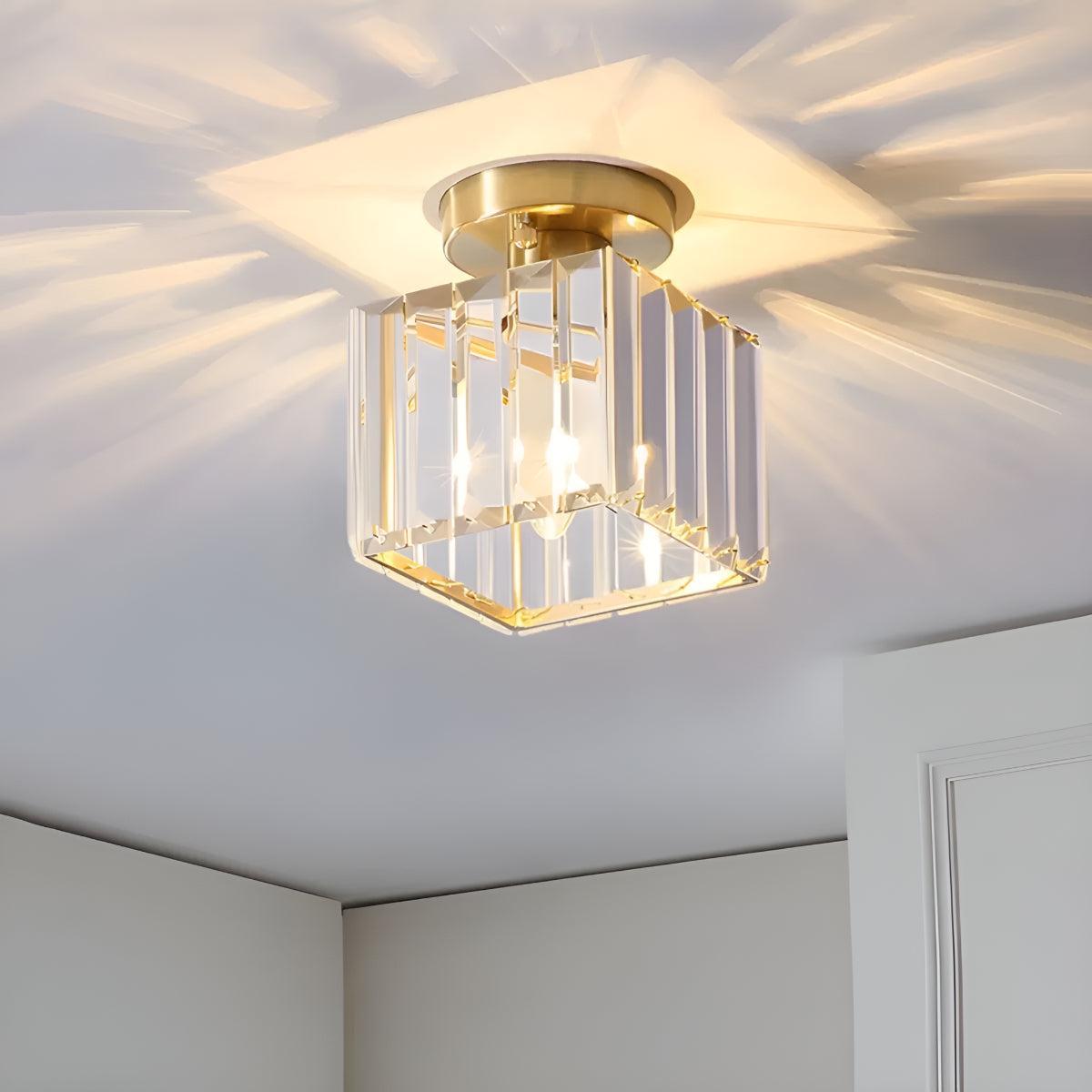 Flush Ceiling Light With Modern Striped Glass Shade