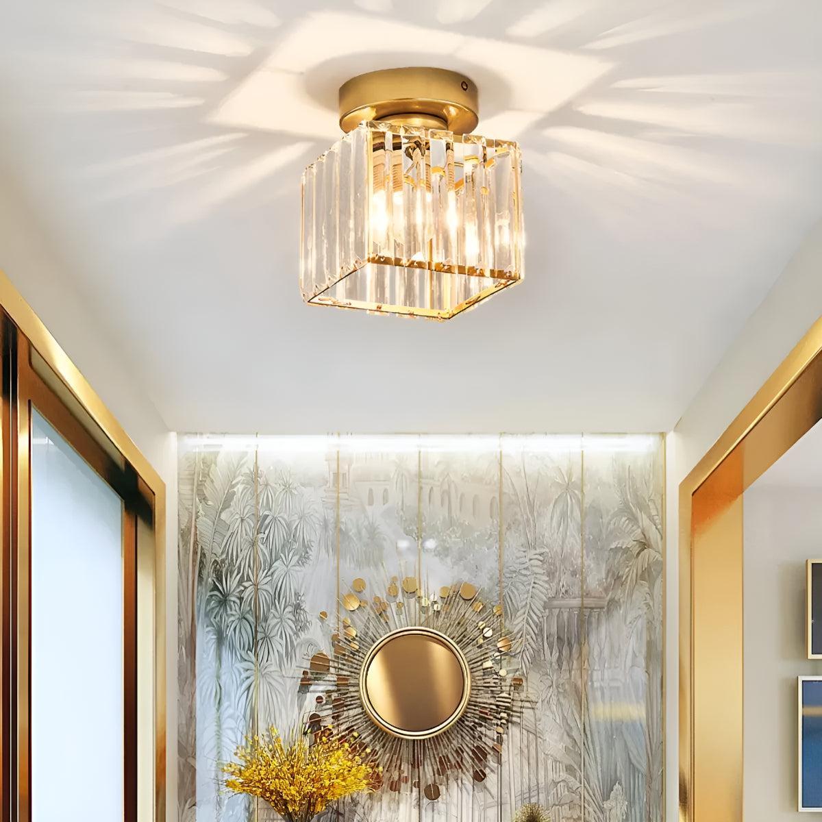 Flush Ceiling Light With Modern Striped Glass Shade