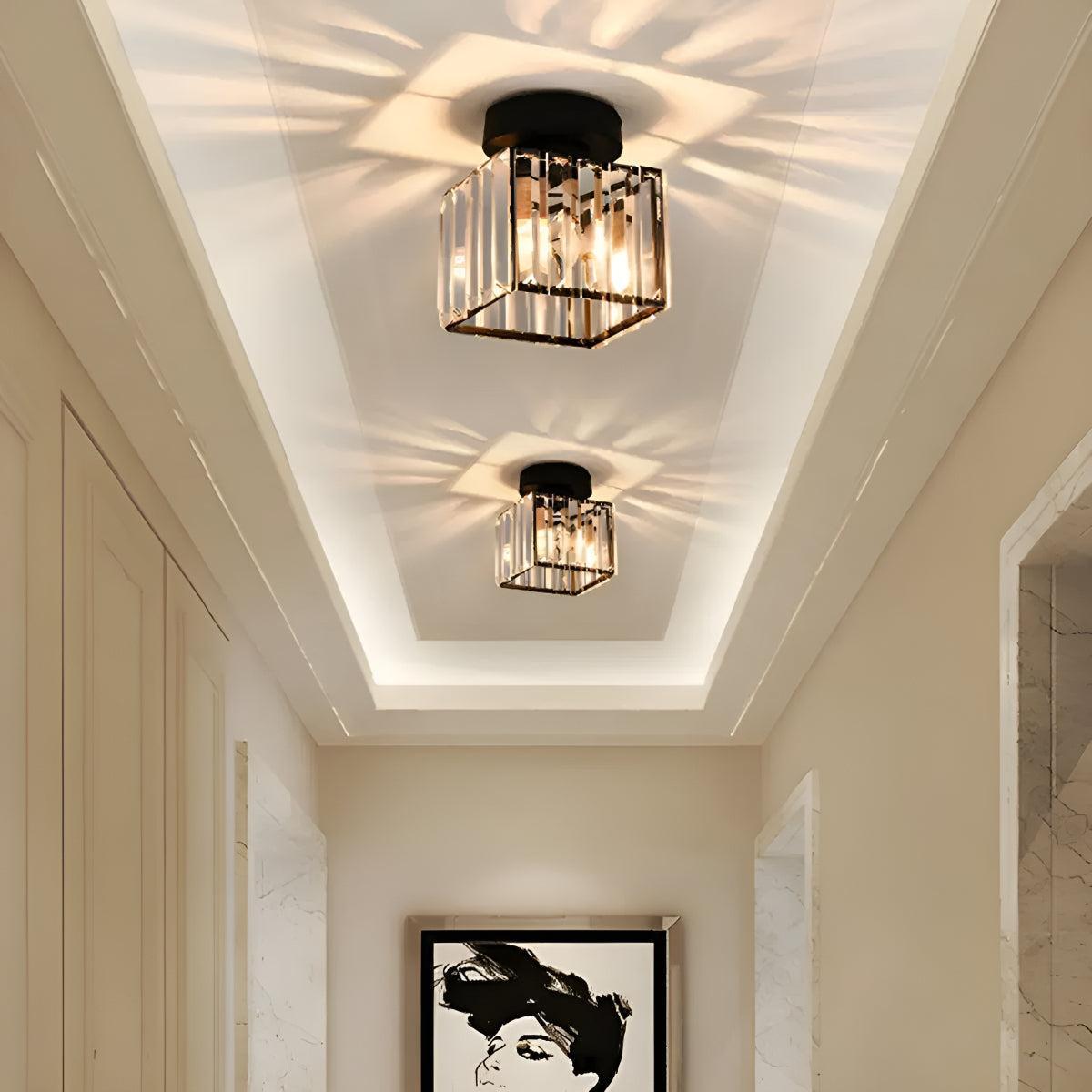 Flush Ceiling Light With Modern Striped Glass Shade
