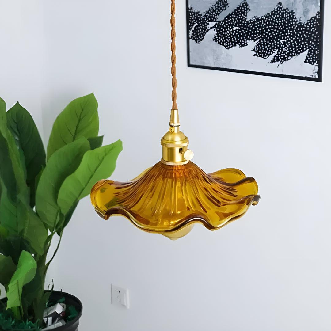 Glass Pendant Lighting With Floral Ceiling Design