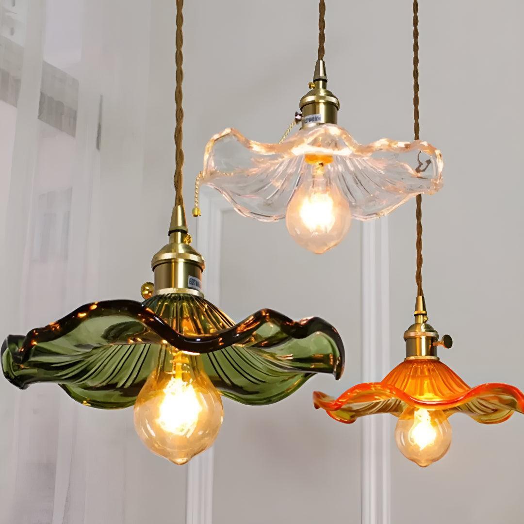Glass Pendant Lighting With Floral Ceiling Design