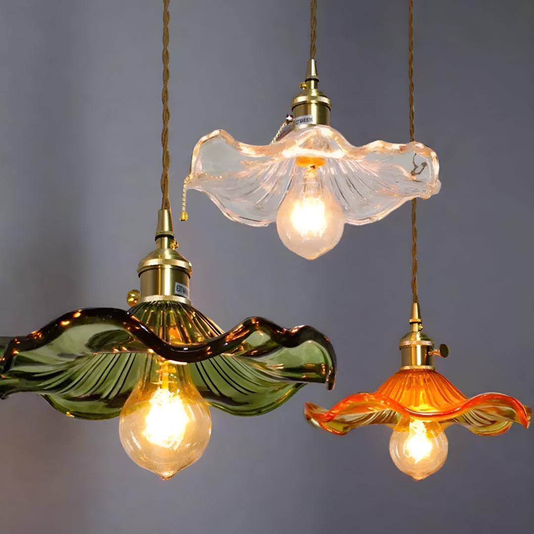 Glass Pendant Lighting With Floral Ceiling Design