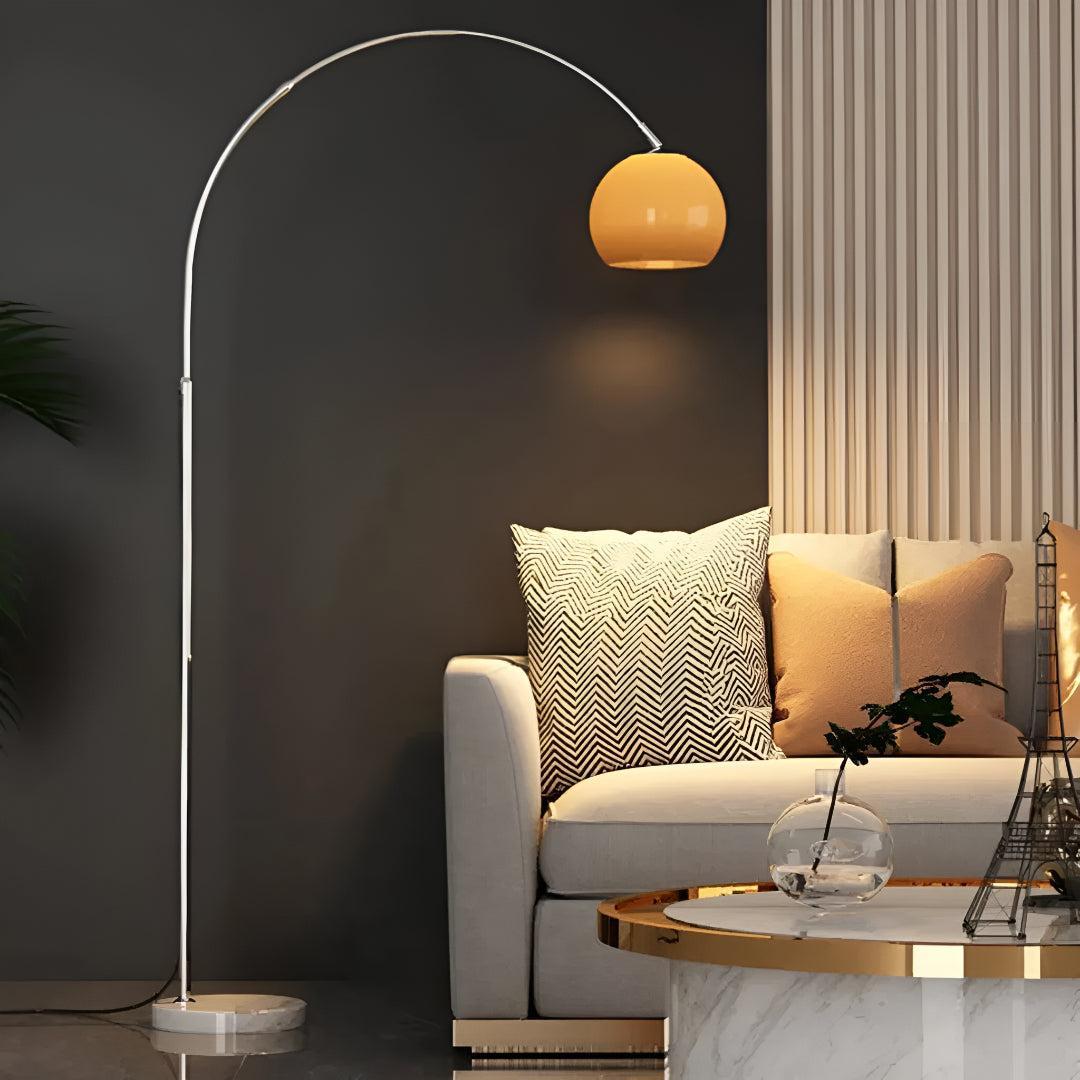 Modern Arc Floor Lamp With Glass Lampshade And Marble Base