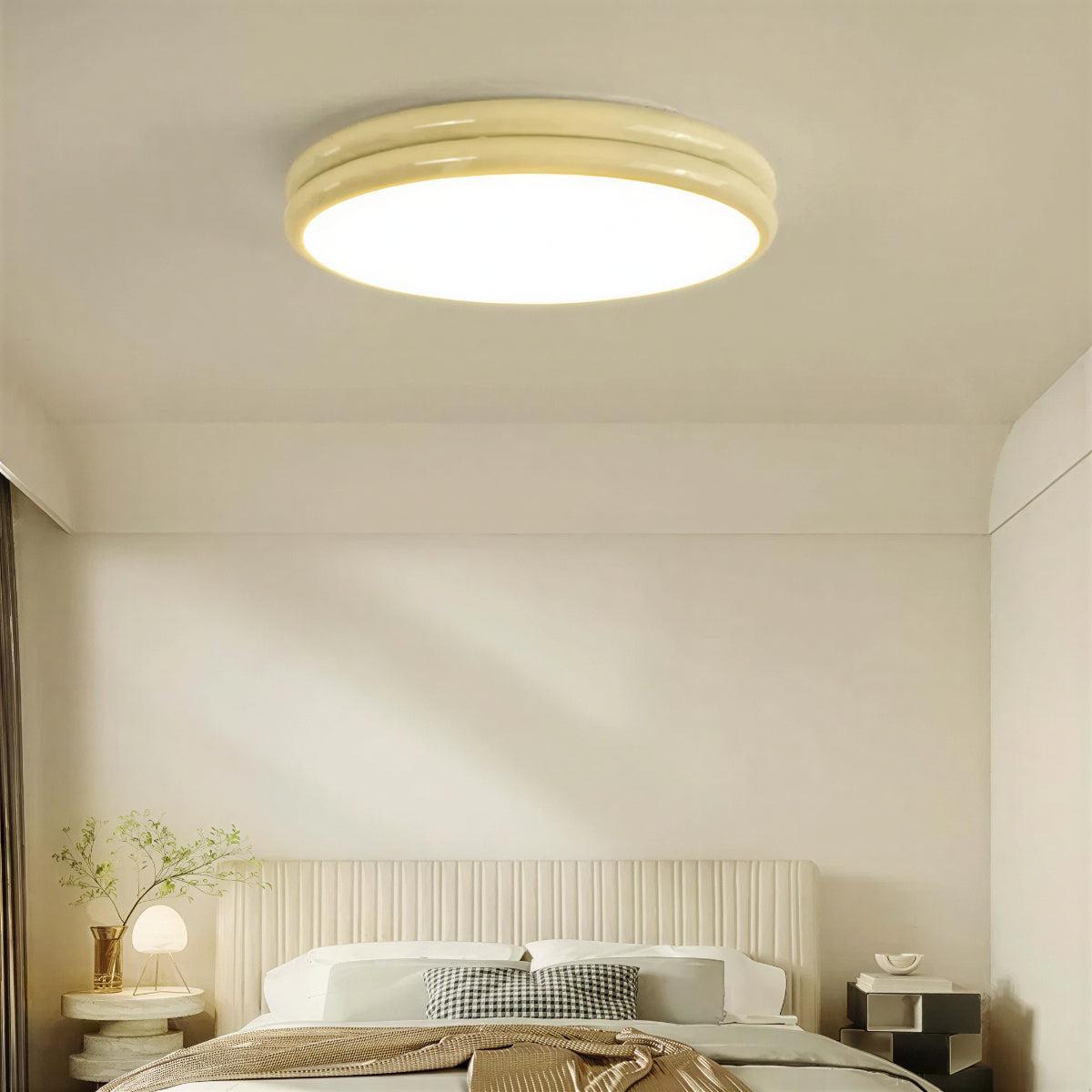 Modern Flush Ceiling Light With Round Double Layered Silhouette