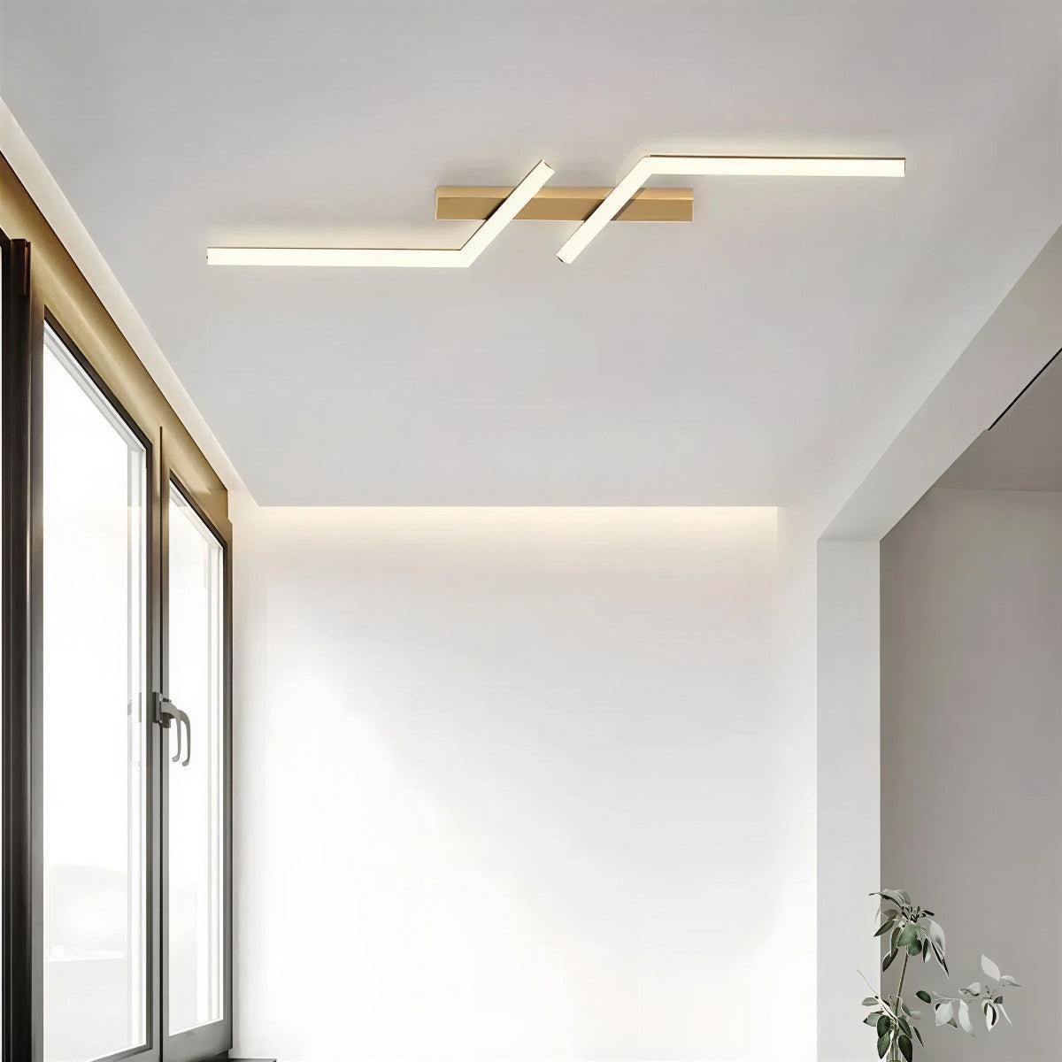 Modern Geometric Ceiling Light With Linear Flush Strip Fitting