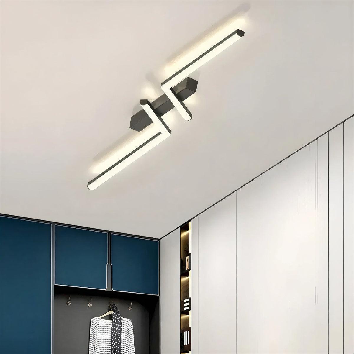 Modern Geometric Ceiling Light With Linear Flush Strip Fitting