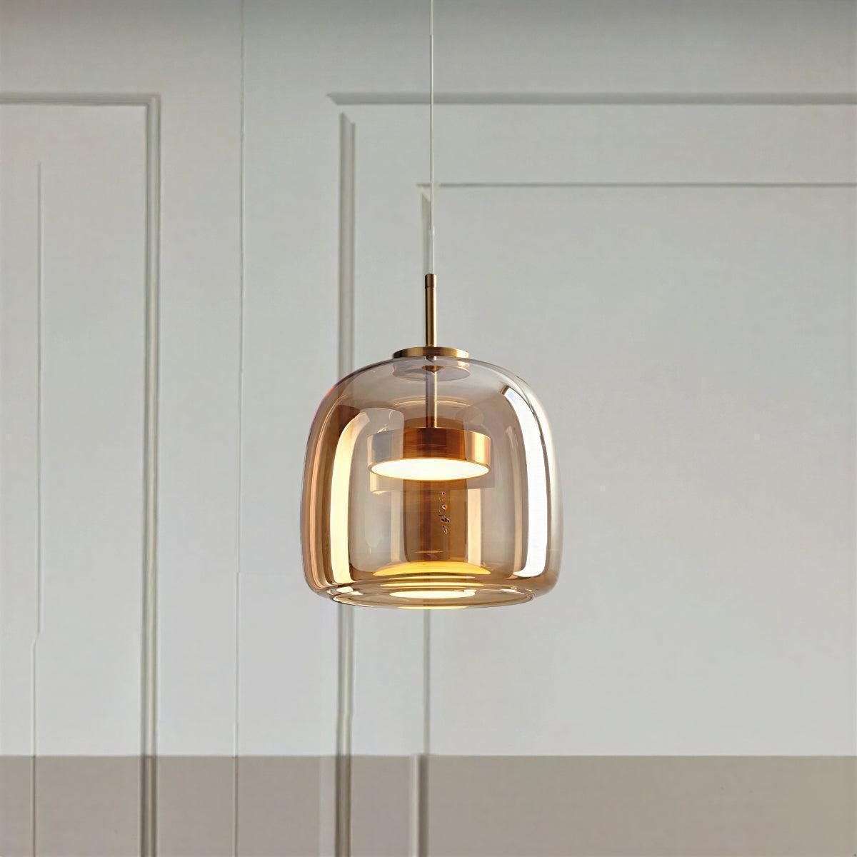 Modern Minimalist Glass Pendant Ceiling Light With Adjustable Height Hanging