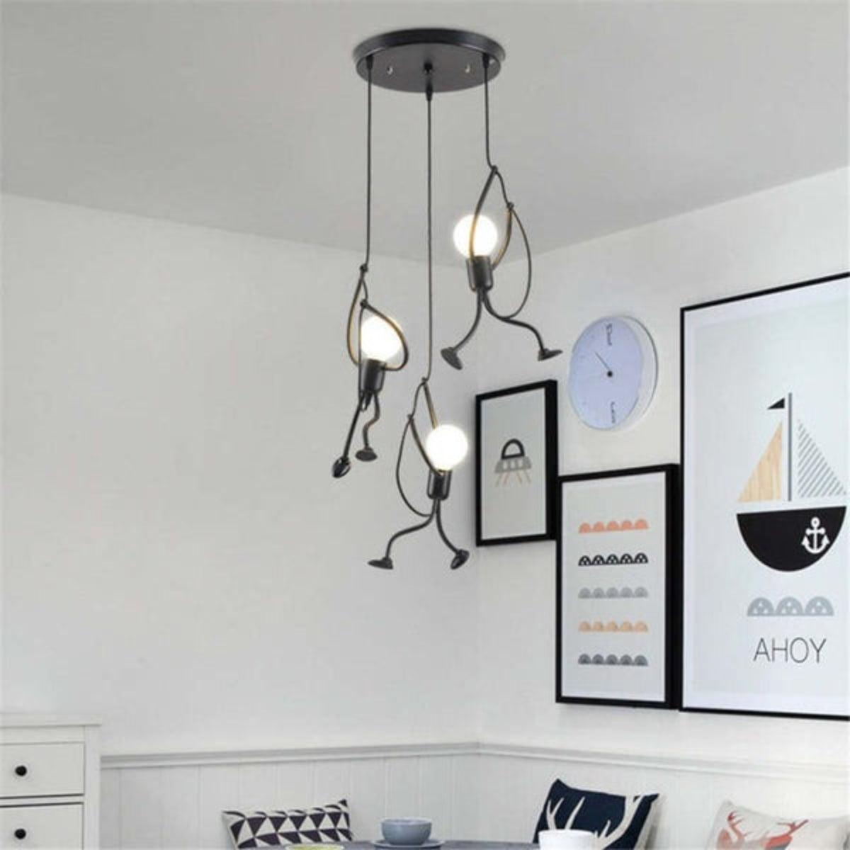 Modern Pendant Ceiling Light Fixture With Sculptural Climbing Figure