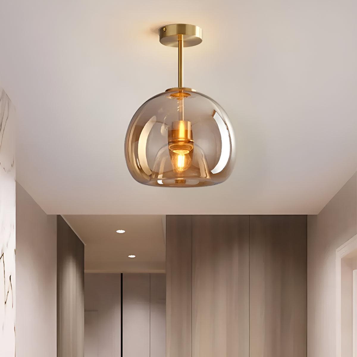 Modern Semi Flush Copper Glass Ceiling Light