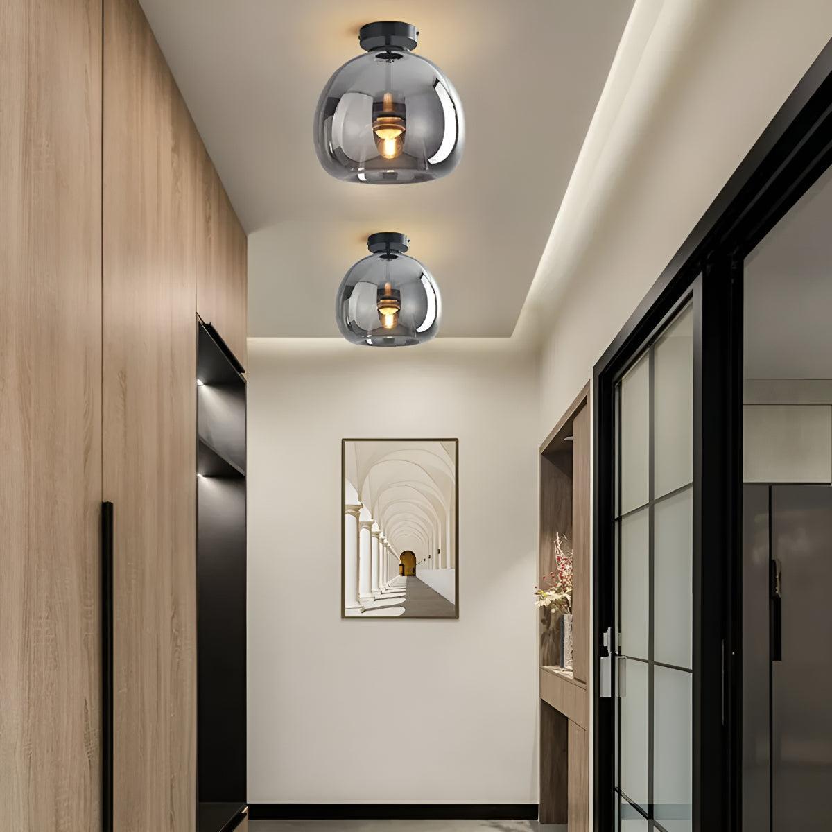 Modern Semi Flush Copper Glass Ceiling Light