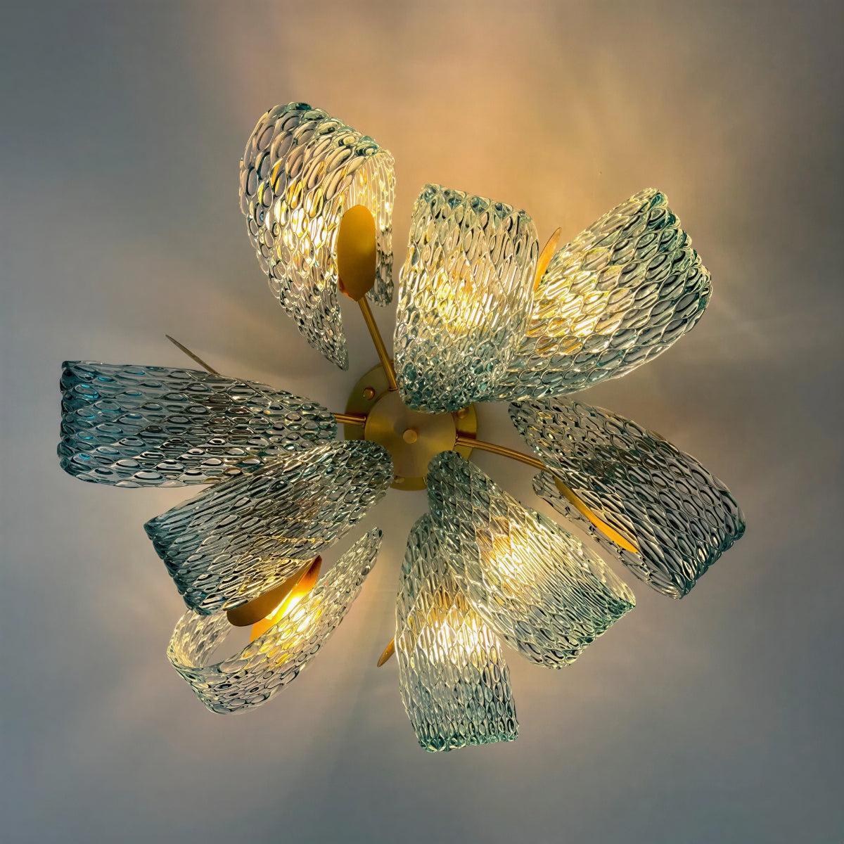 Modern Semi Flush Mount Ceiling Light With Sculptural Patterned Ribbon Glass Design