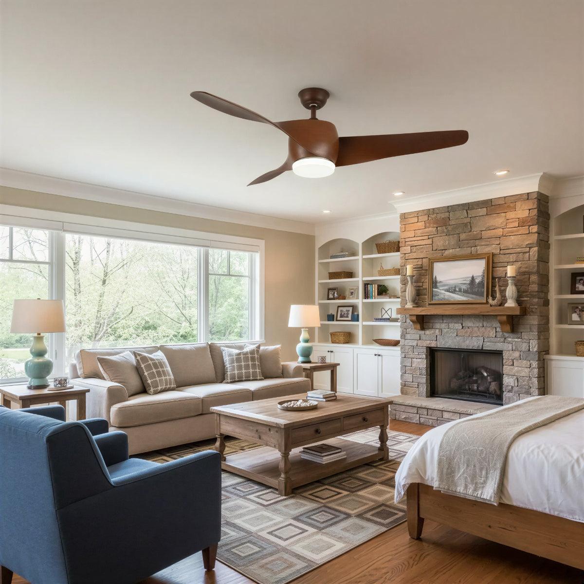 Modern Wooden Ceiling Fan Light And Remote Control Fan and Curved Blades