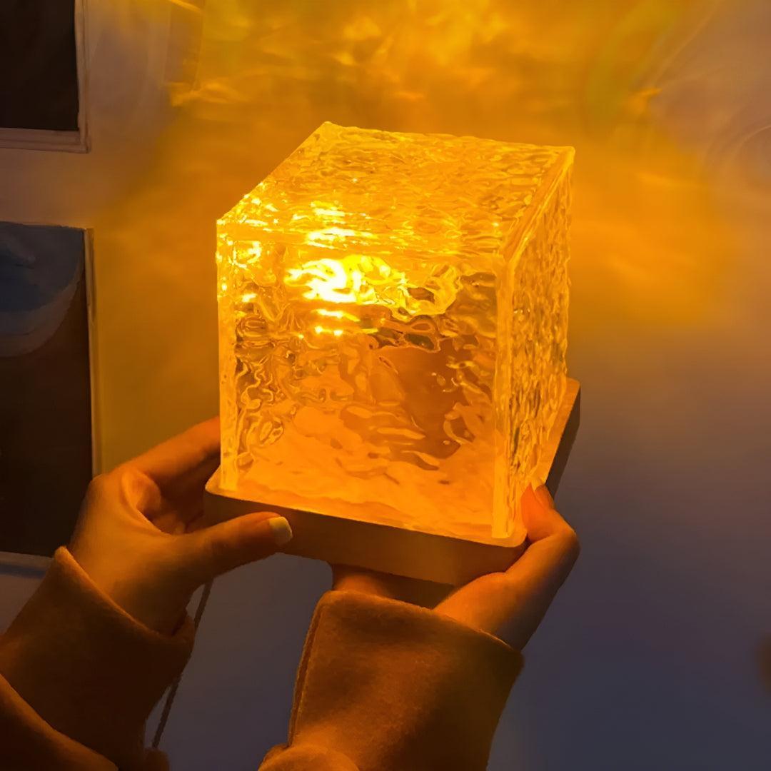 Nordic Table Lamp With Glass Cube Design and Ambient Light