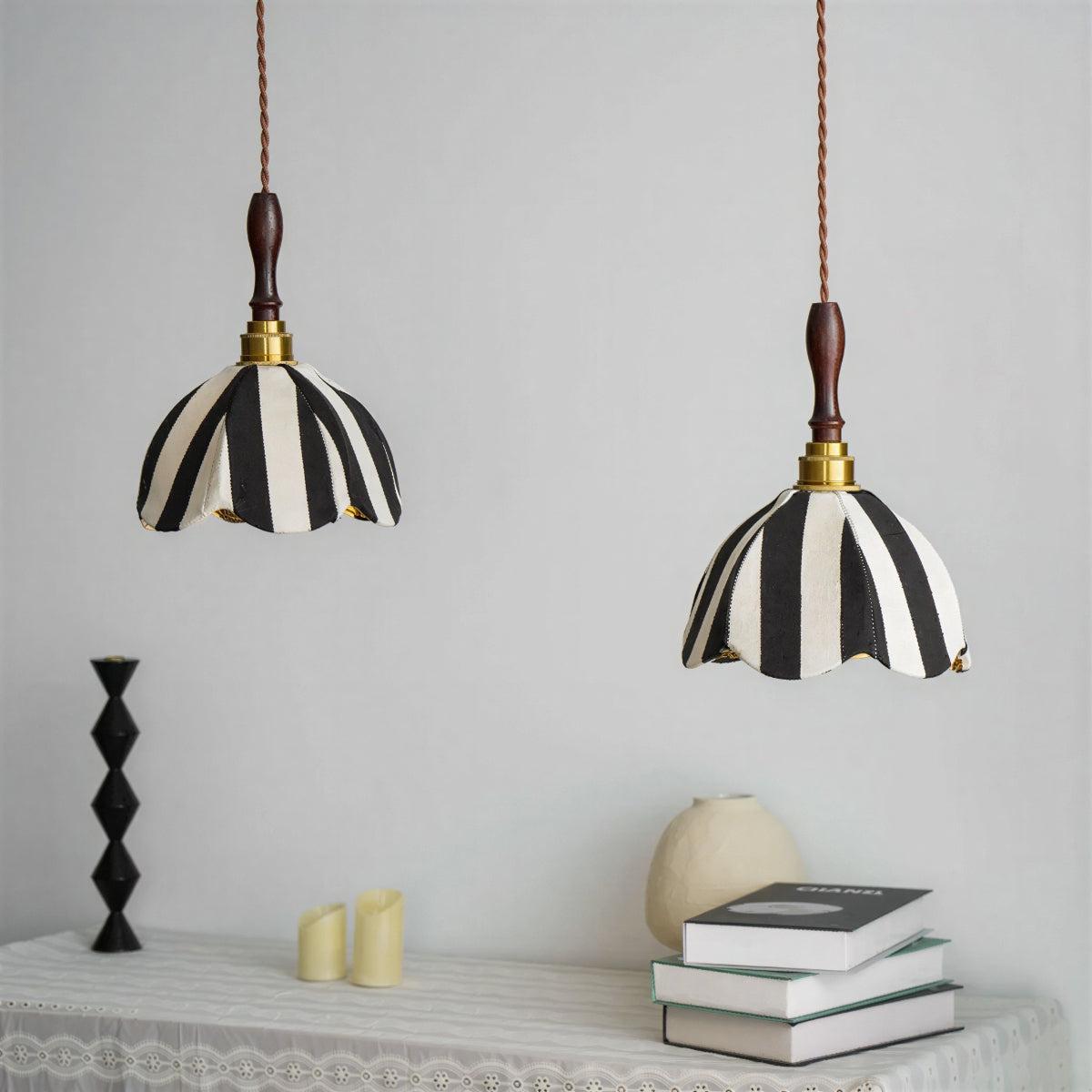 Pendant Light With Striped Tulip-Inspired Art Deco Design