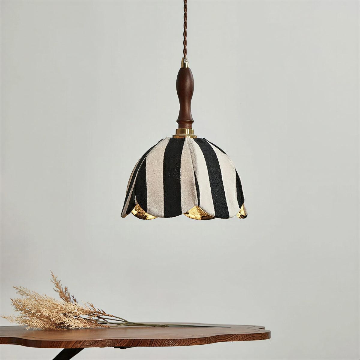 Pendant Light With Striped Tulip-Inspired Art Deco Design