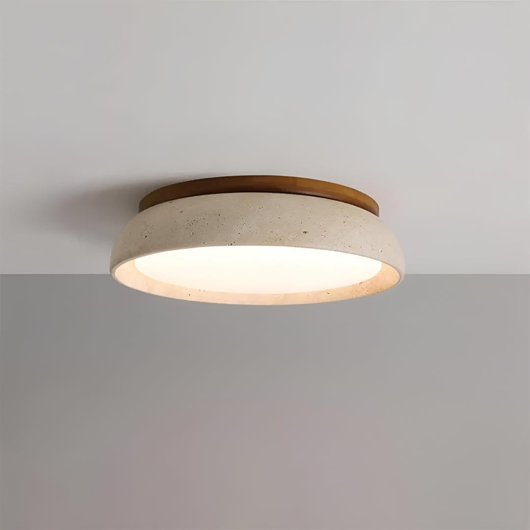 Piedra Travertine Ceiling Light Flush Mount with Modern Wood Accent