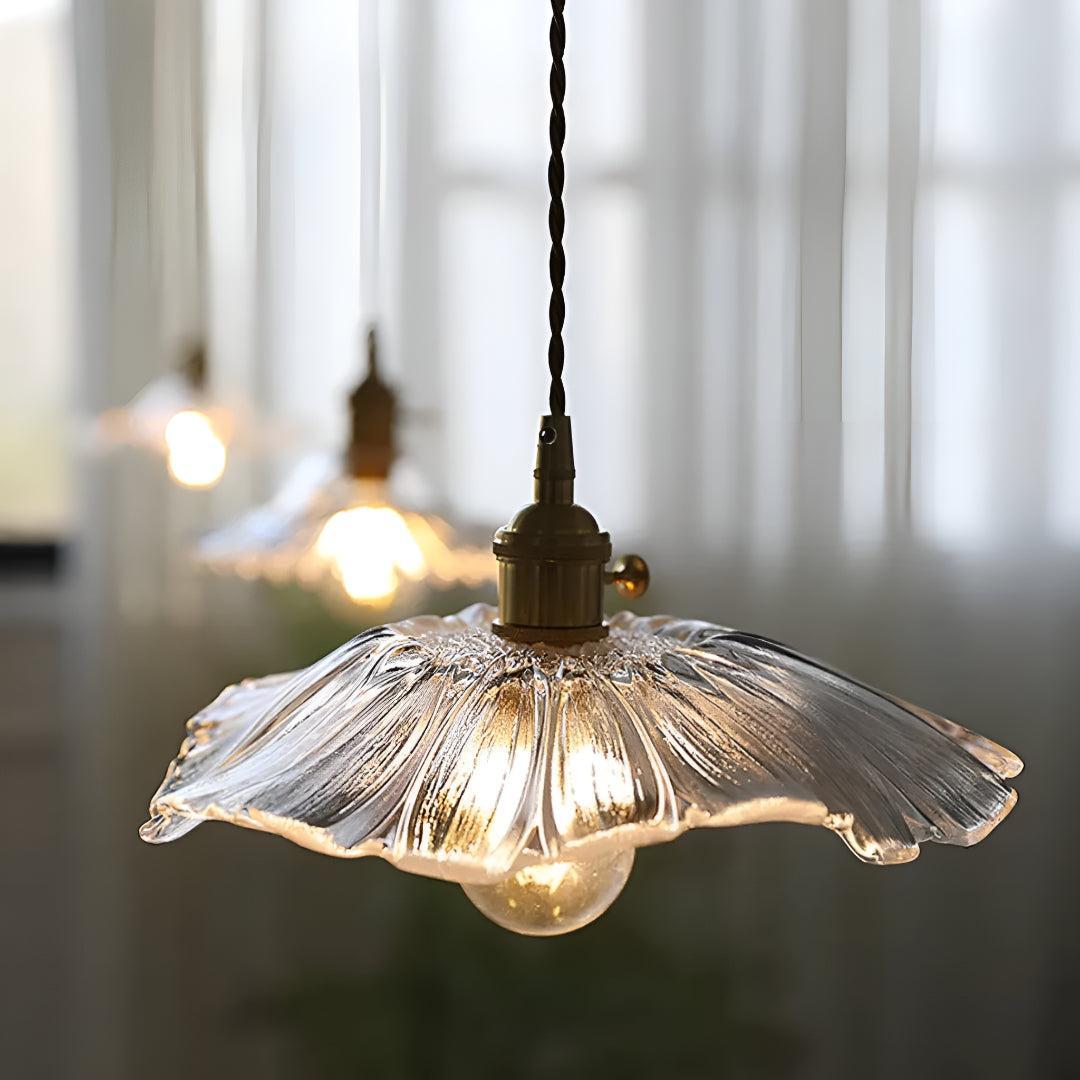 Plug In Flower Glass Pendant Light with Hanging Fixture