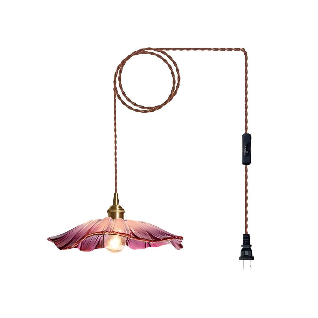 Plug In Flower Glass Pendant Light with Hanging Fixture