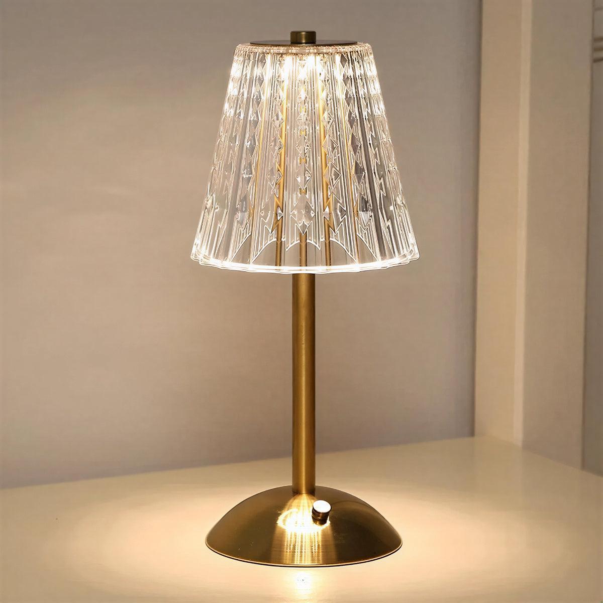 Rechargeable Crystal Table Lamp With Ribbed Shade Design