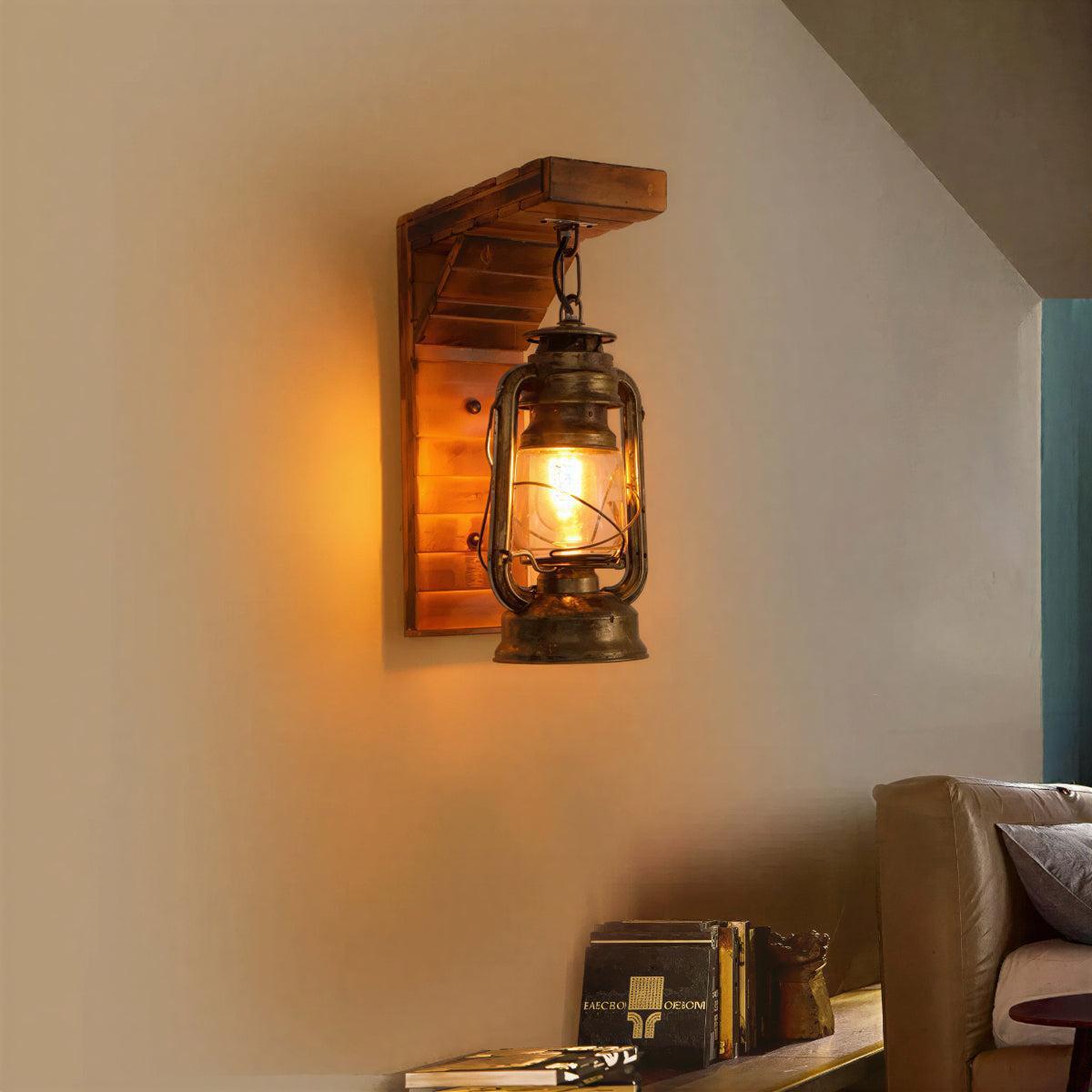 Rustic Industrial Wall Light With Vintage Lantern Design