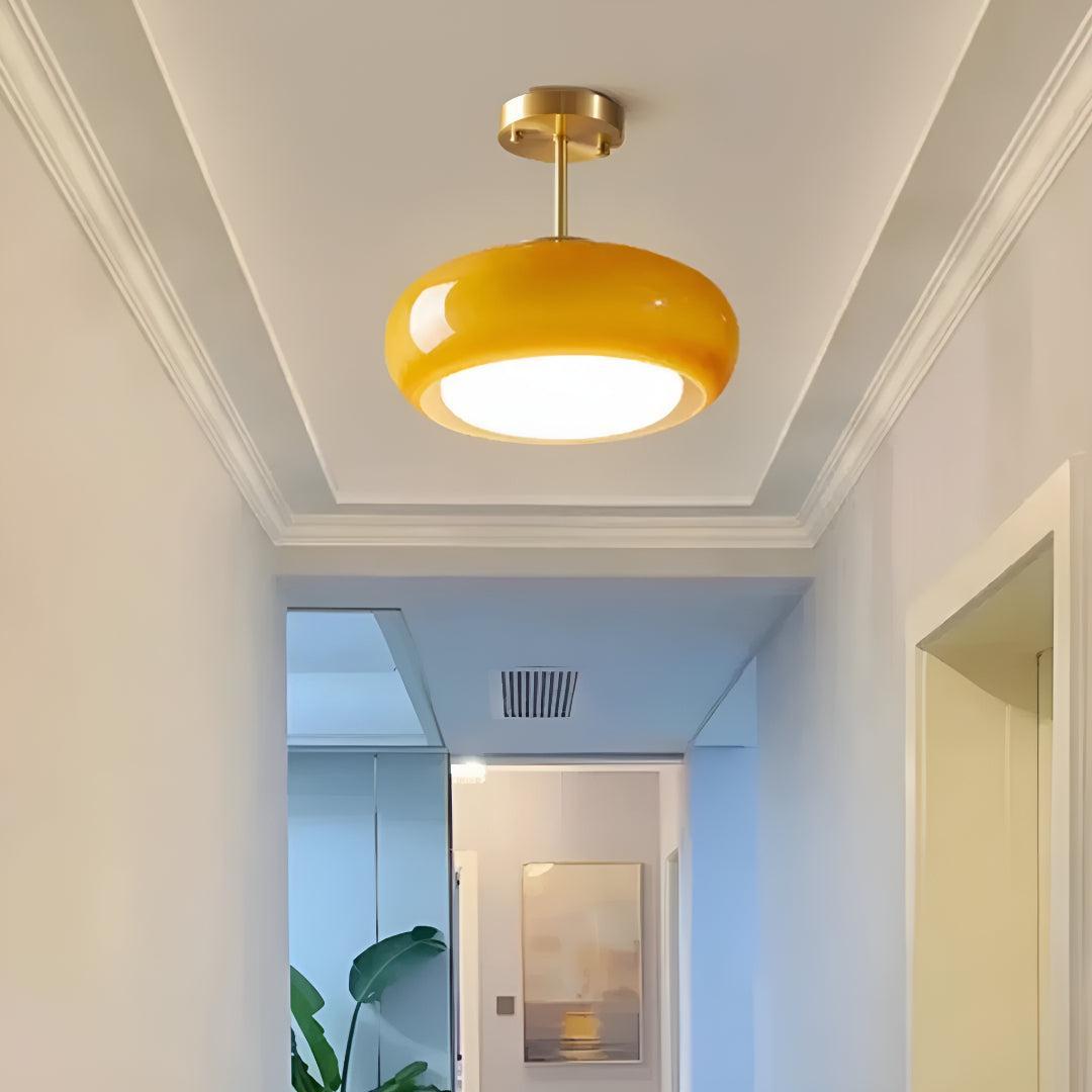 Semi Flush Mount Ceiling Lamp With Glossy Glass Shade Design