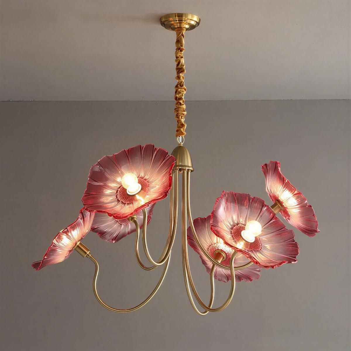Semi Flush Mount Ceiling Light With Lotus Leaf Chandelier