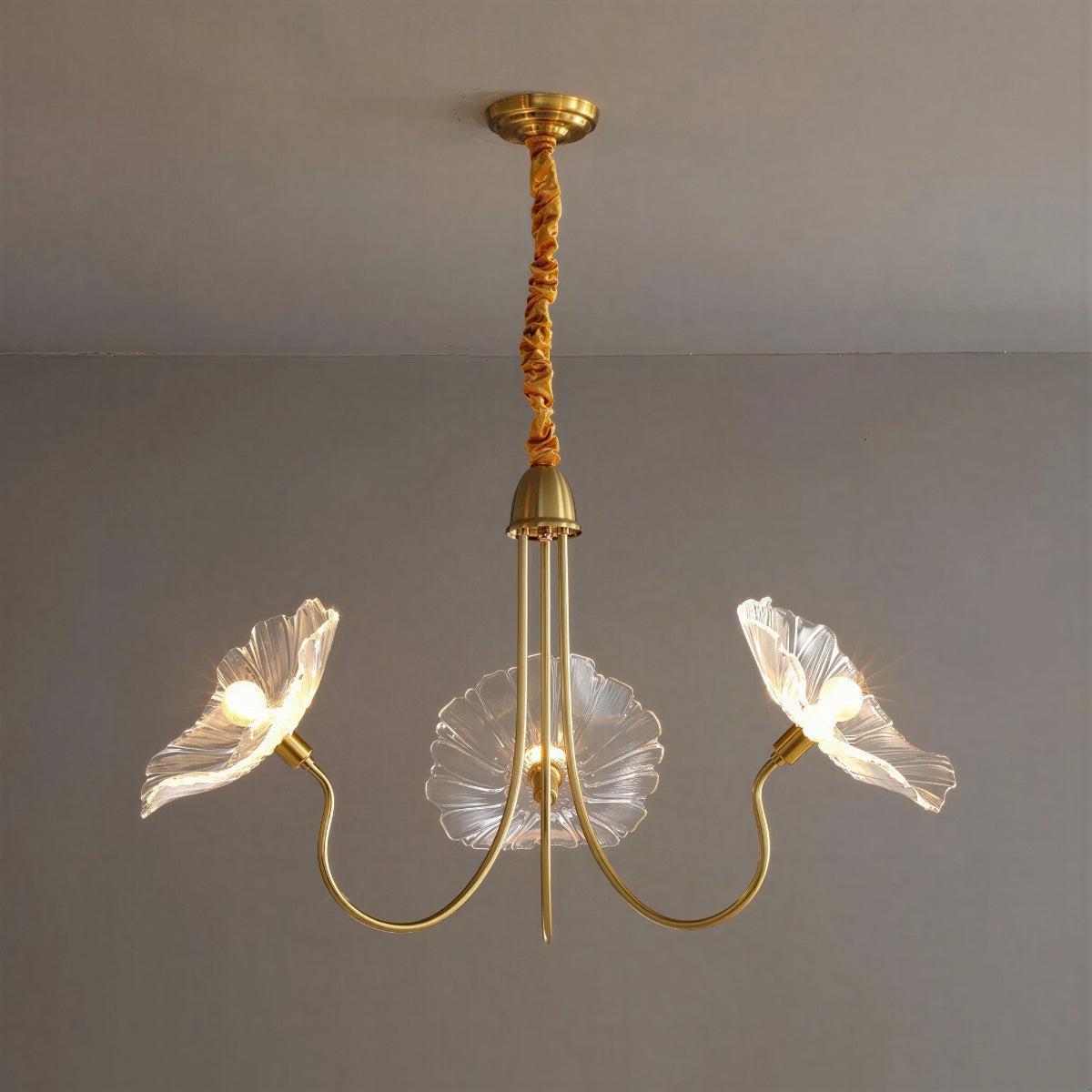 Semi Flush Mount Ceiling Light With Lotus Leaf Chandelier