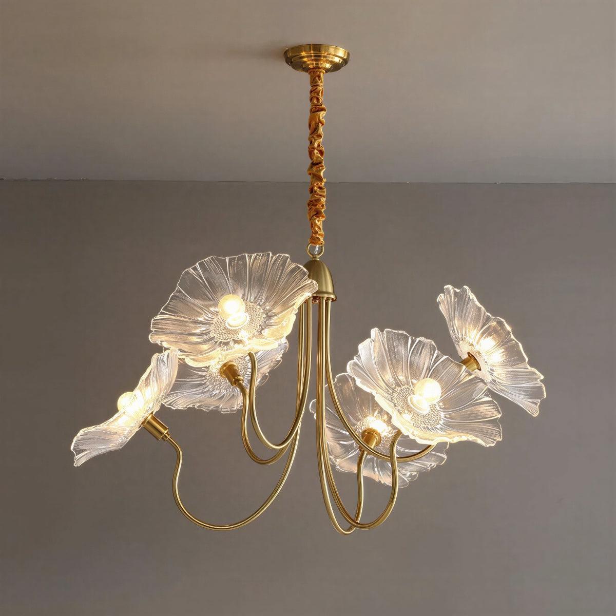 Semi Flush Mount Ceiling Light With Lotus Leaf Chandelier