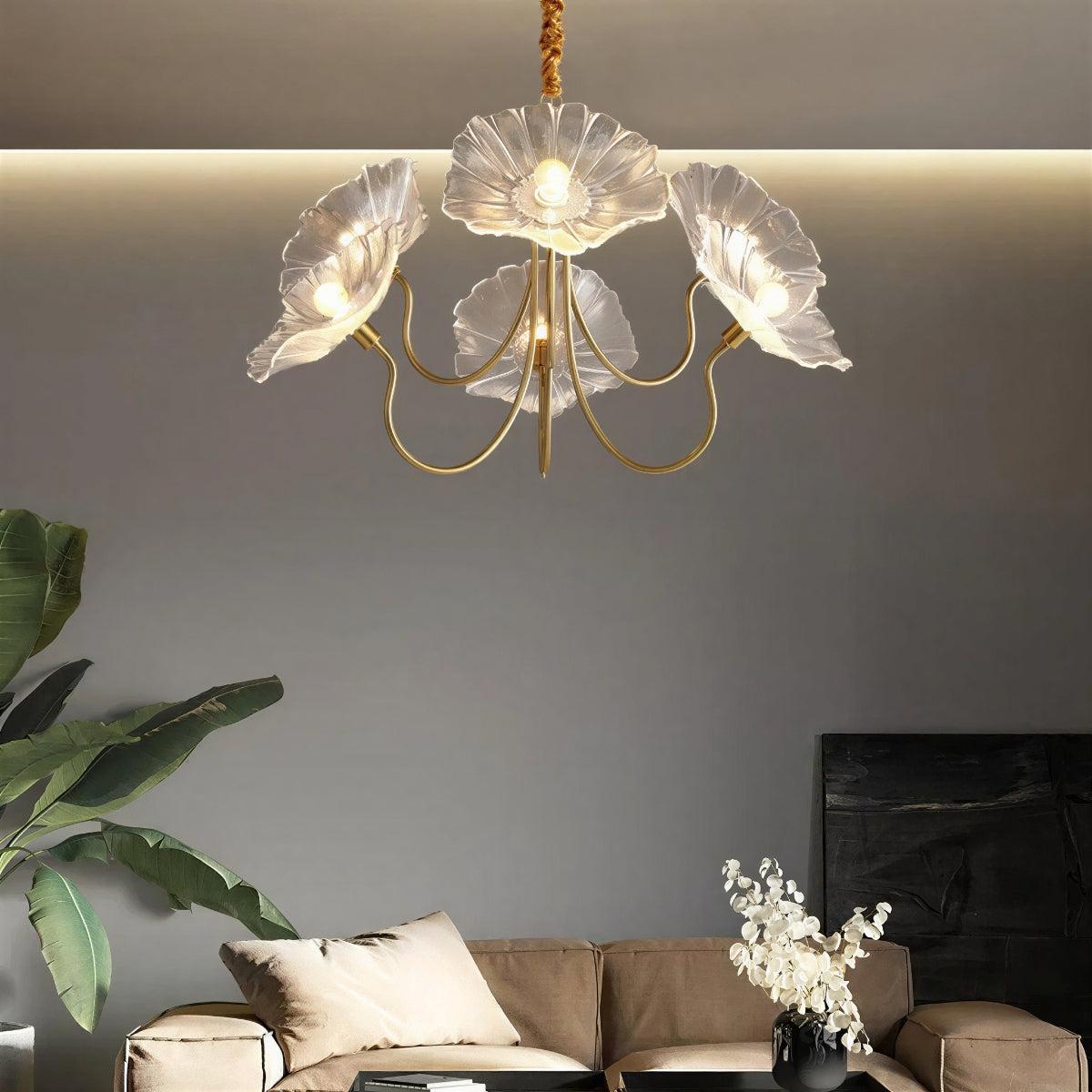 Semi Flush Mount Ceiling Light With Lotus Leaf Chandelier