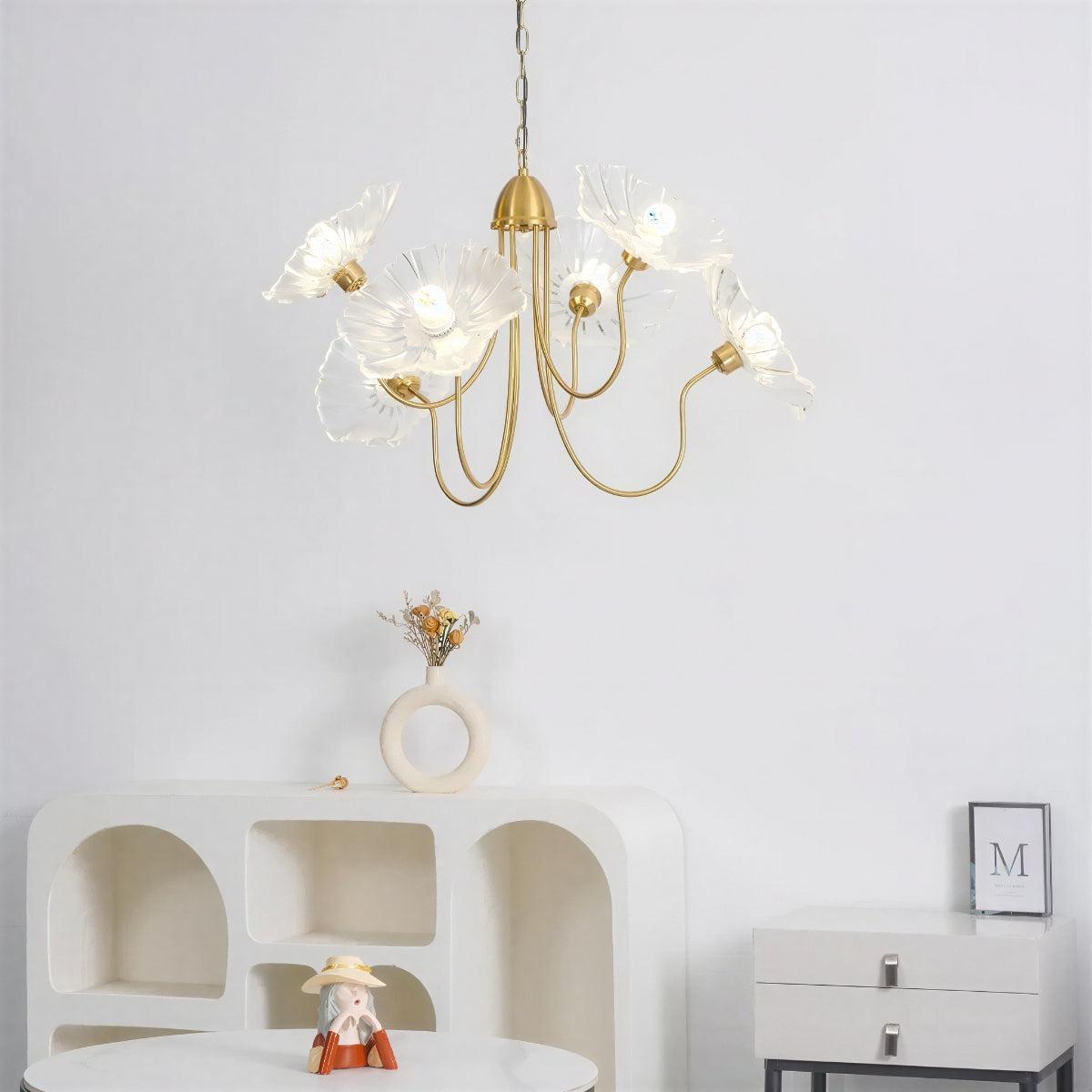 Semi Flush Mount Ceiling Light With Lotus Leaf Chandelier