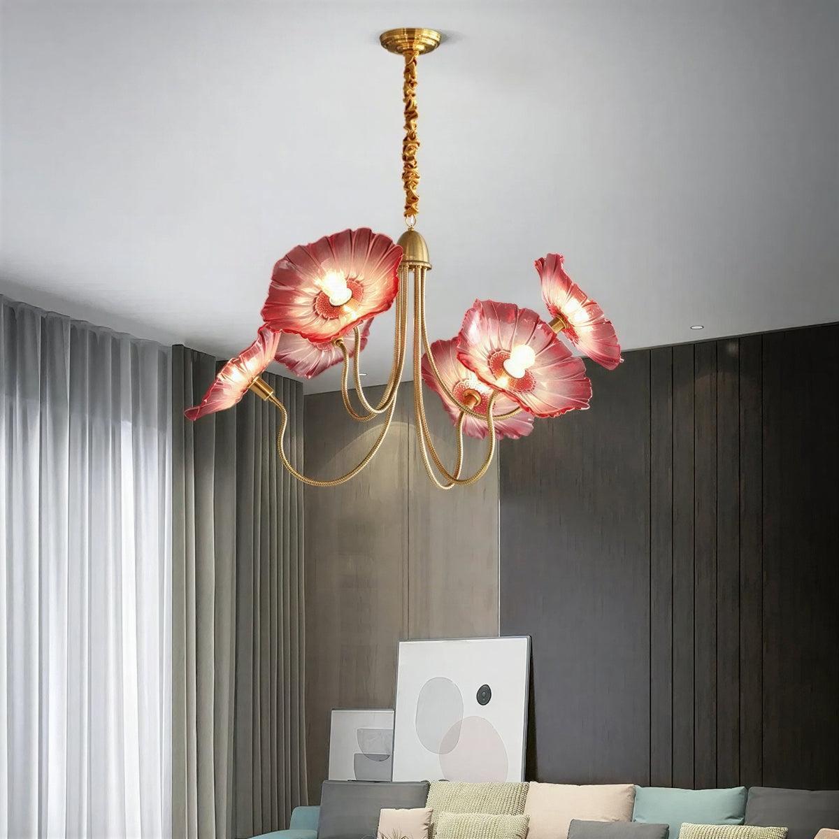 Semi Flush Mount Ceiling Light With Lotus Leaf Chandelier