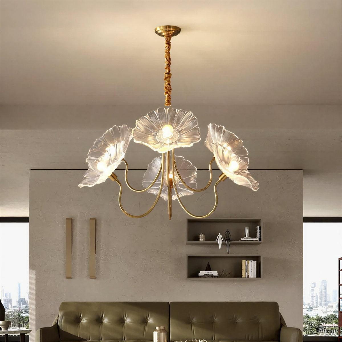 Semi Flush Mount Ceiling Light With Lotus Leaf Chandelier