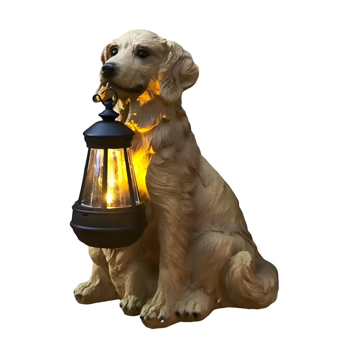 Solar Powered Dog Statue Garden Lights With Lantern