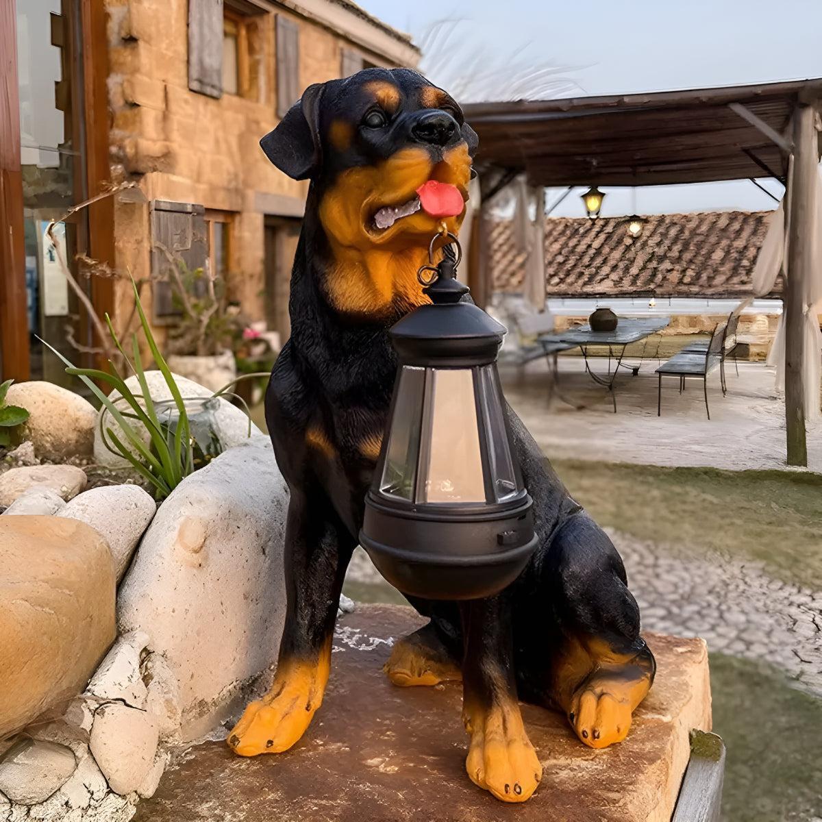 Solar Powered Dog Statue Garden Lights With Lantern