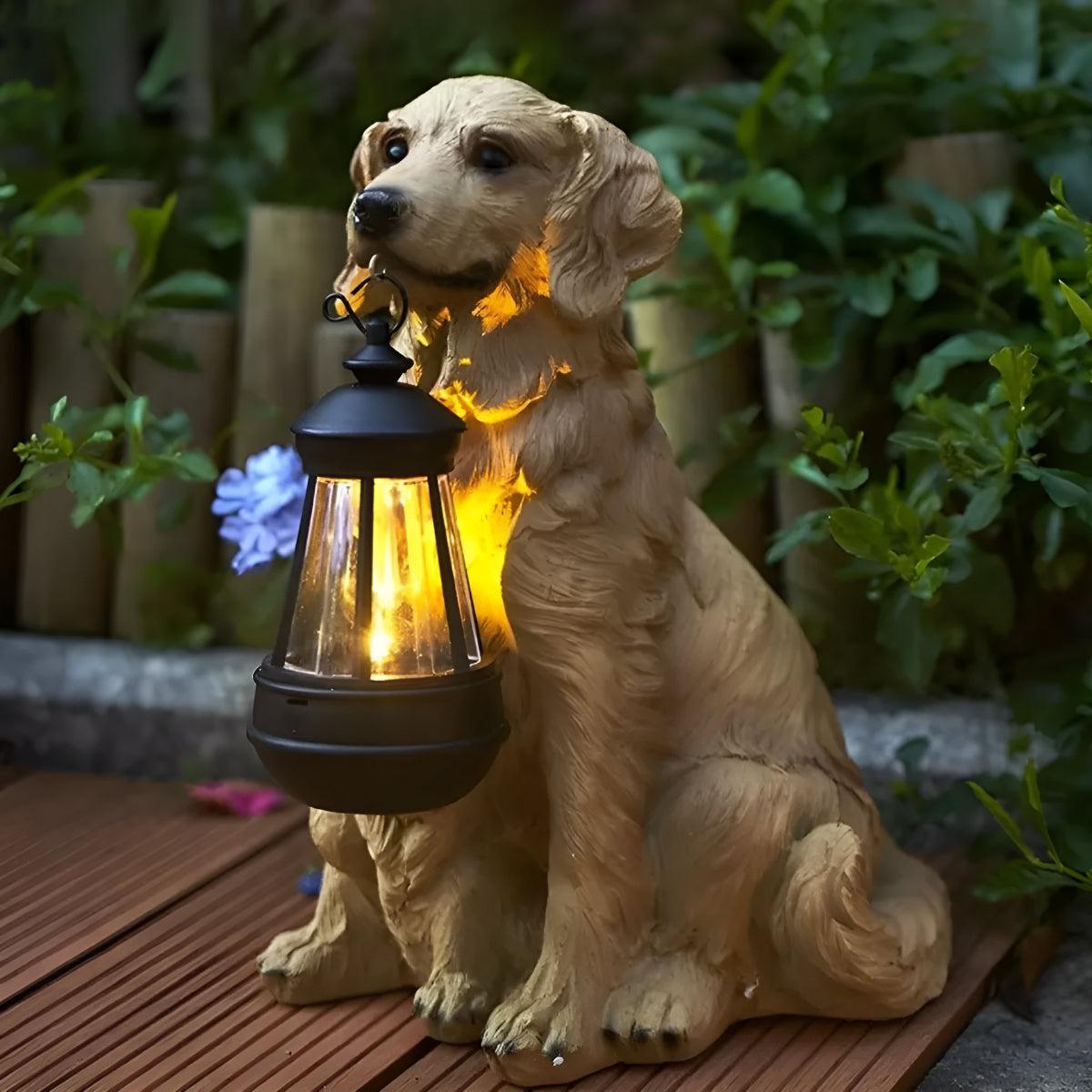 Solar Powered Dog Statue Garden Lights With Lantern