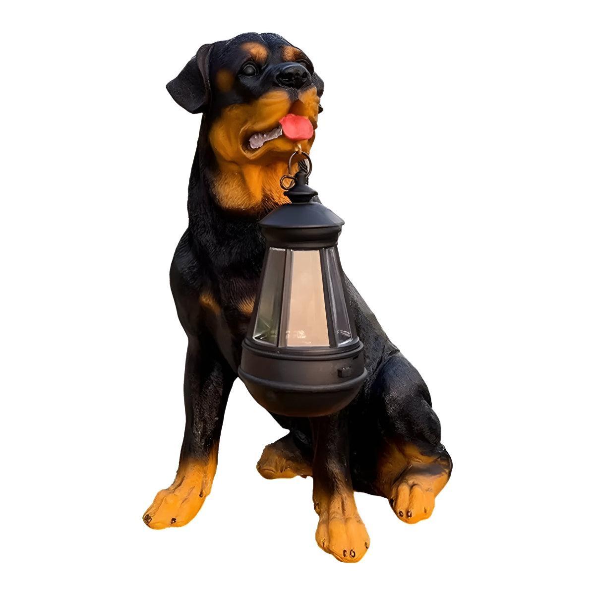 Solar Powered Dog Statue Garden Lights With Lantern