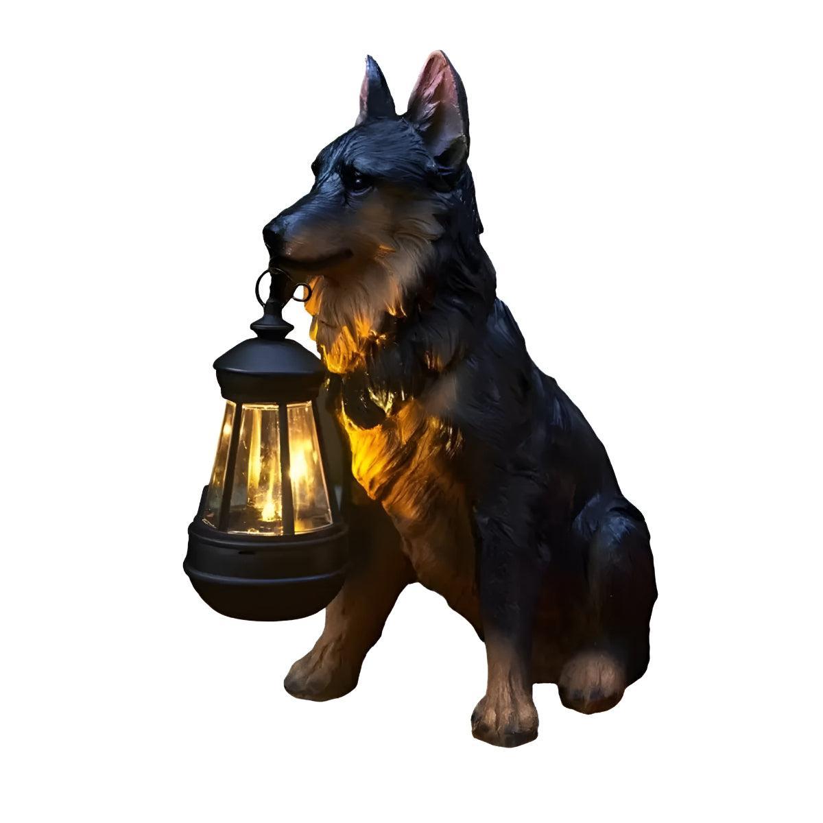 Solar Powered Dog Statue Garden Lights With Lantern