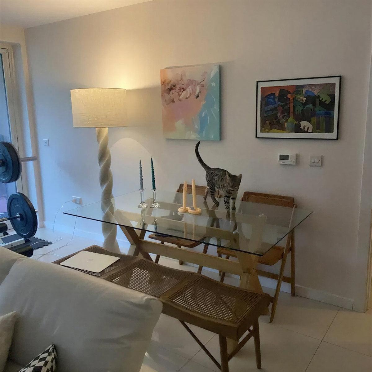 Swirl Floor Lamp With Decorative Twisted Column and Drum Shade