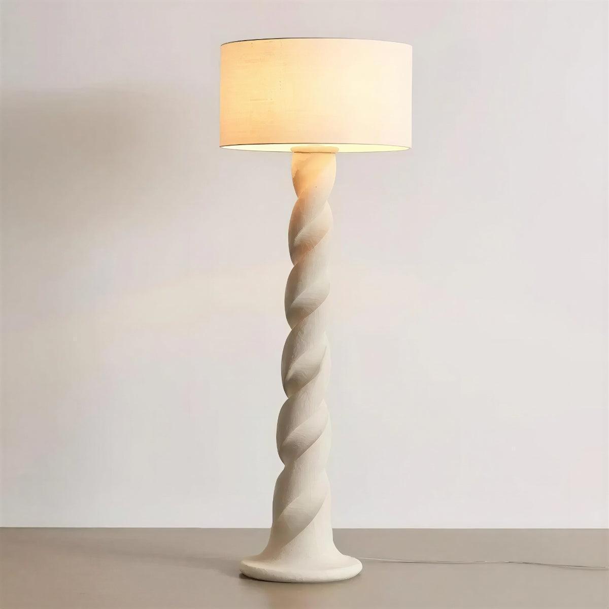 Swirl Floor Lamp With Decorative Twisted Column and Drum Shade