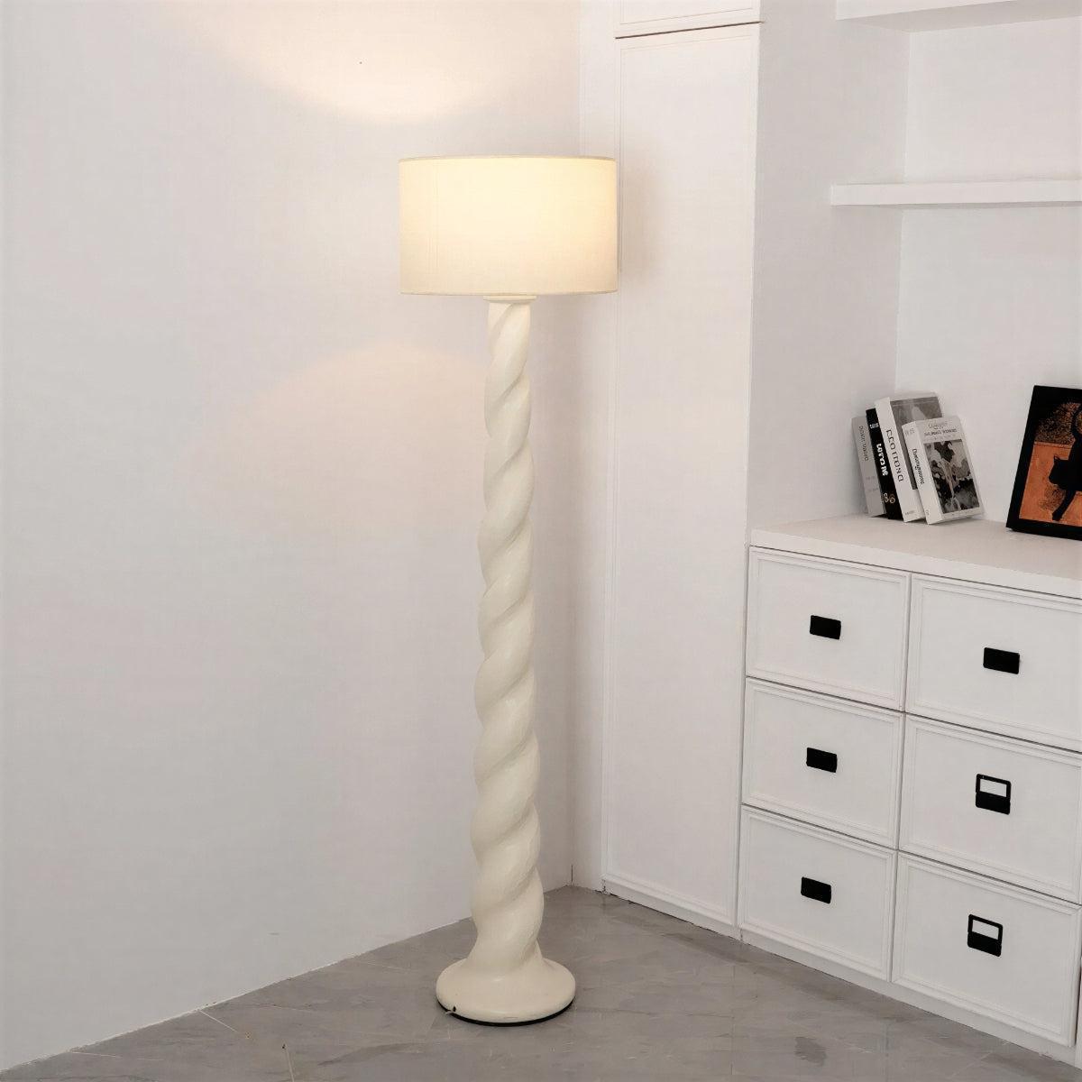 Swirl Floor Lamp With Decorative Twisted Column and Drum Shade