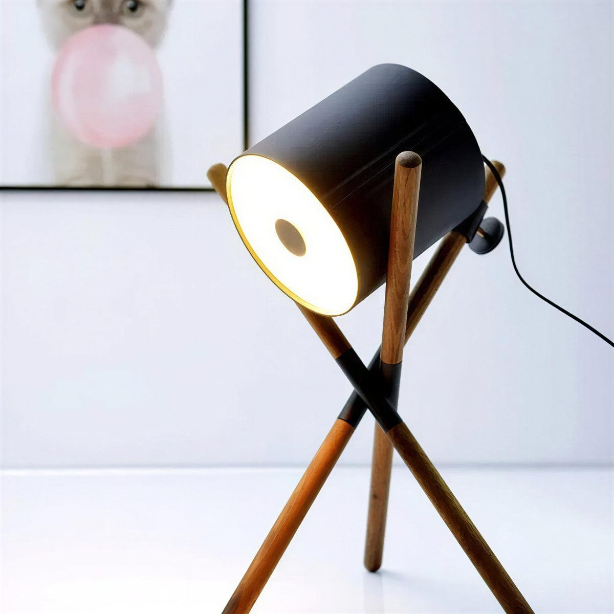 Table Lamp With Modern Tripod Base And Cylindrical Drum Shade