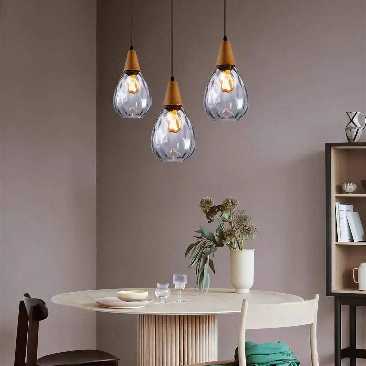 Teardrop Pendant Light With Wood and Glass Shade Style