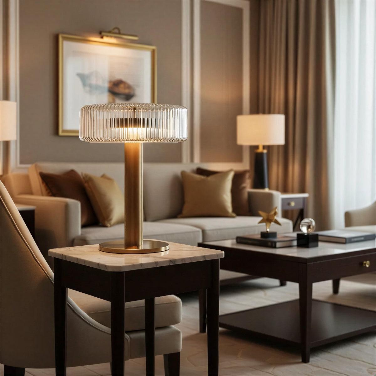 Traditional Bedside Table Lamp For Living Room Featuring Ribbed Shade